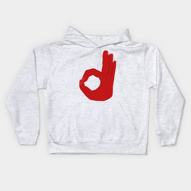 Red Hand of Contentment (Okay) Kids Hoodie by troylwilkinson